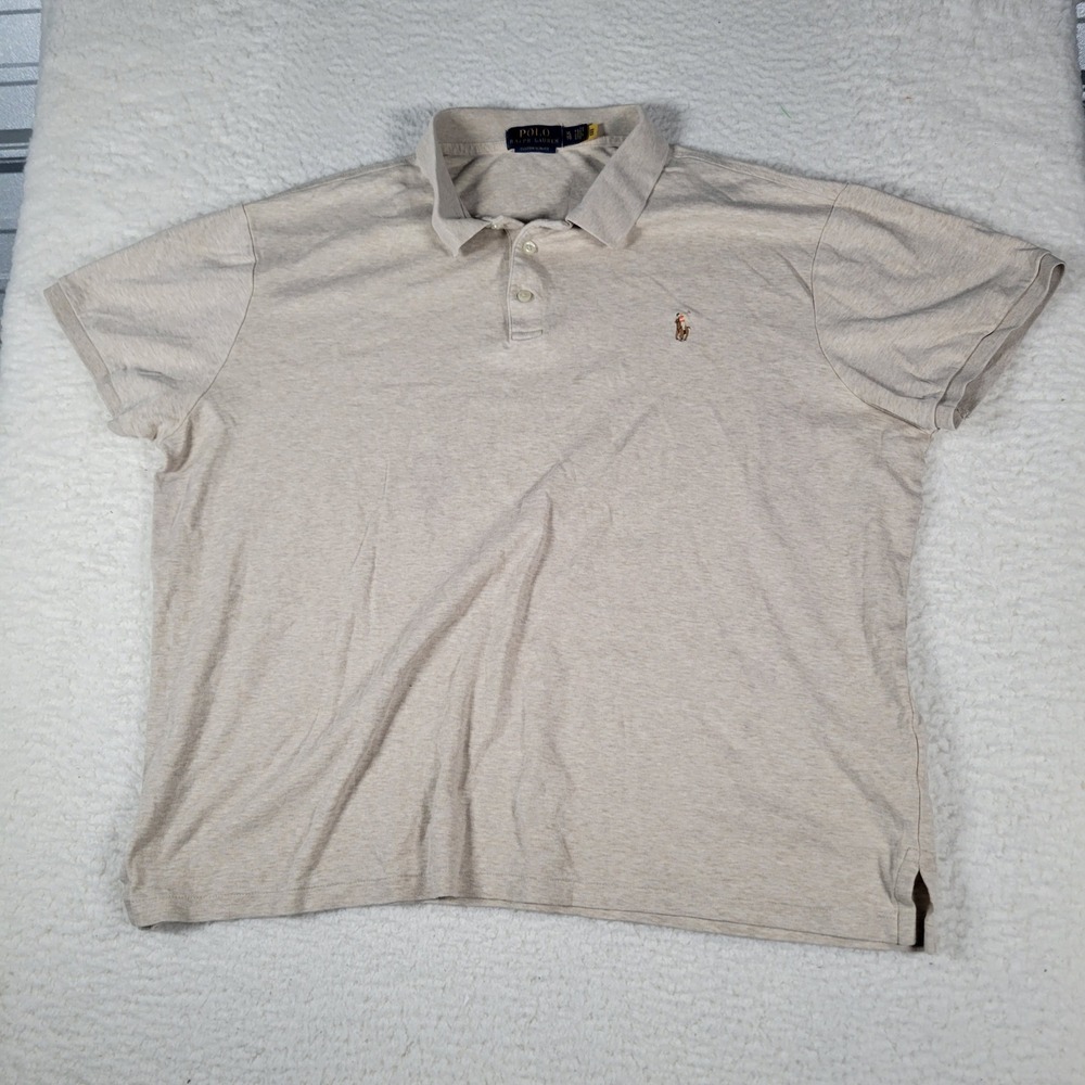 Polo Ralph Lauren Polo Shirt Mens XL Beige Custom Slim Fit Short Sleeve Heather